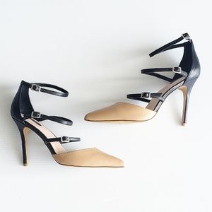 Topshop Nude & Black Pointed Strappy Heels